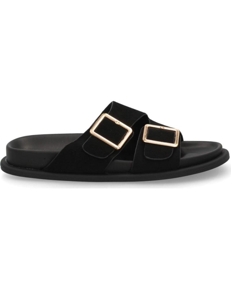 PUNTOSALAO SANDALIAS PLANAS DE MUJER CON PALA CRUZADA Y HEBILLAS DORADAS NEG