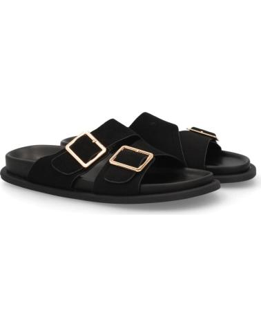 PUNTOSALAO SANDALIAS PLANAS DE MUJER CON PALA CRUZADA Y HEBILLAS DORADAS NEG