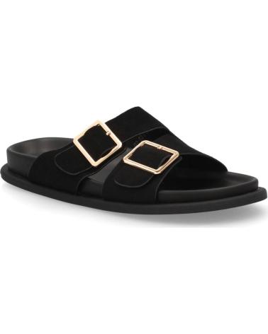 PUNTOSALAO SANDALIAS PLANAS DE MUJER CON PALA CRUZADA Y HEBILLAS DORADAS NEG