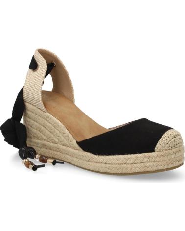 PUNTOSALAO SANDALIAS DE CUÑA DE MUJER PUNTOSALAO CON LAZOS DE YUTE, COLOR NEGROR N