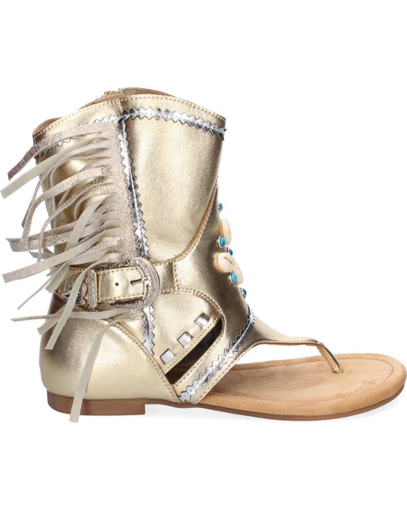 PUNTOSALAO SANDALIAS PLANAS DORADAS TIPO ESCLAVA CON FLECOS PARA MUJER MUJ