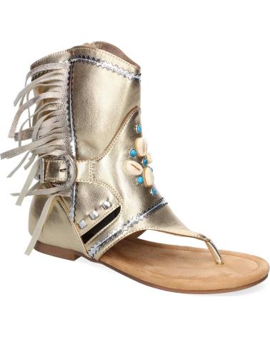 PUNTOSALAO SANDALIAS PLANAS DORADAS TIPO ESCLAVA CON FLECOS PARA MUJER MUJ