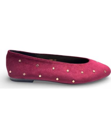 TIMBOS BAILARINAS PLANAS DE MUJER TIMBOS VINO CON DETALLES ROJO