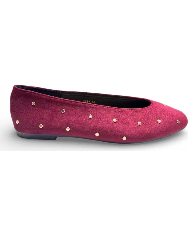 TIMBOS BAILARINAS PLANAS DE MUJER TIMBOS VINO CON DETALLES ROJO