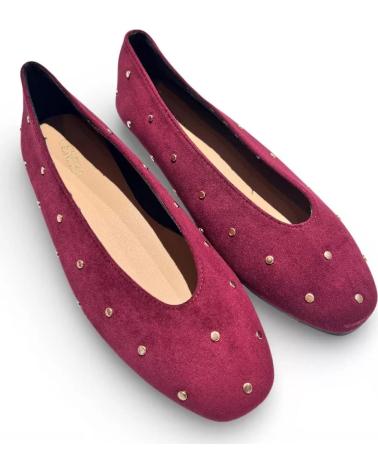 TIMBOS BAILARINAS PLANAS DE MUJER TIMBOS VINO CON DETALLES ROJO