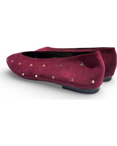 TIMBOS BAILARINAS PLANAS DE MUJER TIMBOS VINO CON DETALLES ROJO