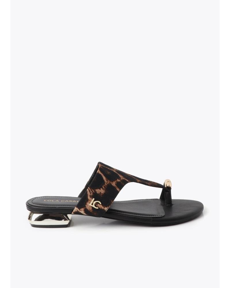 LOLA CASADEMUNT SANDALIA PLANA CON DETALLE ANIMAL PRINT Y TACÓN METÁLICO LS2605040 MARRON