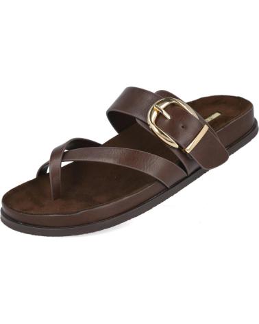 CORINA SANDALIA PLANA M6410 CON TIRAS ANCHAS Y HEBILLA CAFE