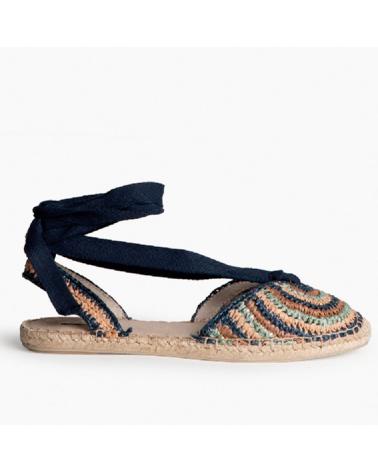 CORINA SANDALIA PLANA M6362 CON SUELA DE YUTE Y CORTE EN CROCHET AZUL