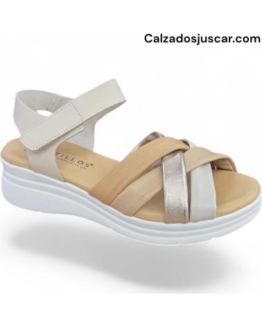 PITILLOS SANDÁLIAS RASAS COM TIRAS CRUZADAS E FECHO DE VELCRO BEIG
