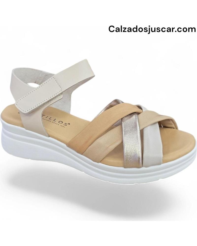 PITILLOS SANDÁLIAS RASAS COM TIRAS CRUZADAS E FECHO DE VELCRO BEIG
