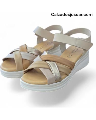PITILLOS SANDÁLIAS RASAS COM TIRAS CRUZADAS E FECHO DE VELCRO BEIG