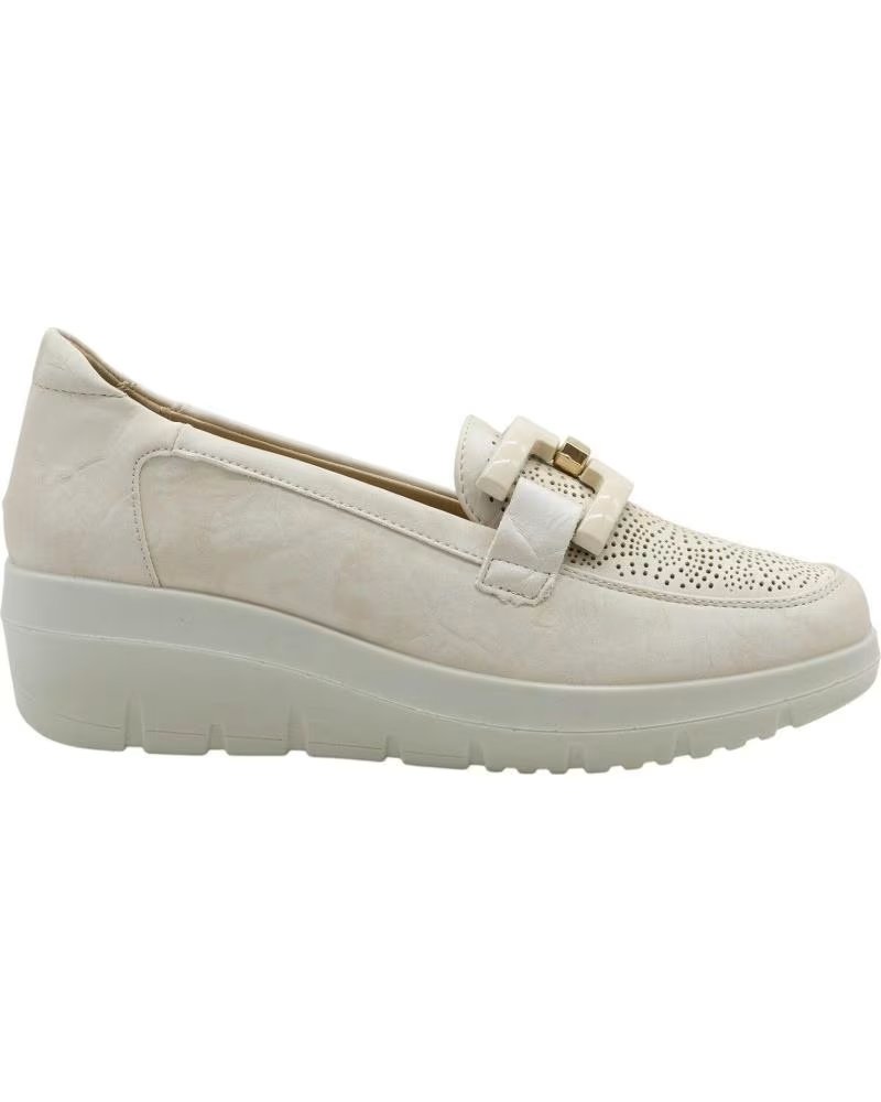 MYSOFT MOCASSINS COM CUNHA E DETALHE DE CORRENTE MYSOFT BEIGE