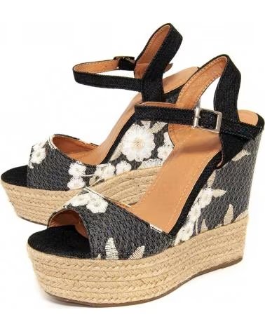 MONTEVITA SANDALIA DE CUÑA CON FLORES Y PLATAFORMA BLACK