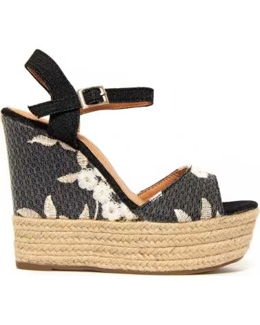 MONTEVITA SANDALIA DE CUÑA CON FLORES Y PLATAFORMA BLACK