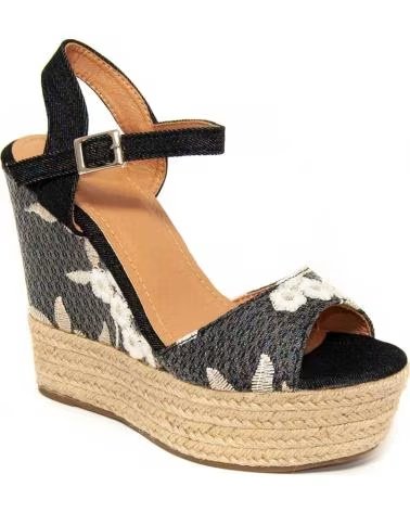 MONTEVITA SANDALIA DE CUÑA CON FLORES Y PLATAFORMA BLACK