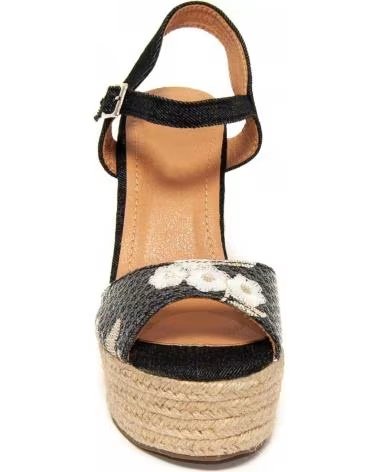 MONTEVITA SANDALIA DE CUÑA CON FLORES Y PLATAFORMA BLACK