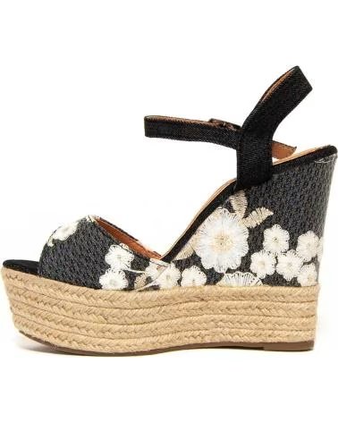 MONTEVITA SANDALIA DE CUÑA CON FLORES Y PLATAFORMA BLACK