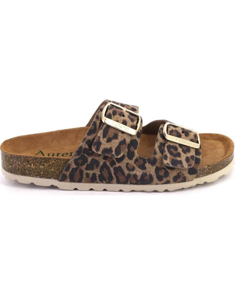 AUTENTI SANDALIAS 7656 DE MUJER CON ESTAMPADO ANIMAL Y HEBILLAS MARRON