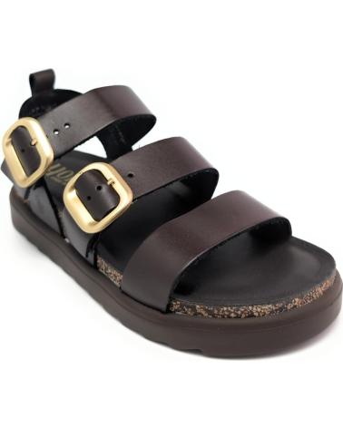 YOKONO SANDALIA TUNEZ-127 DE PIEL MARRÓN CON HEBILLAS MARRON