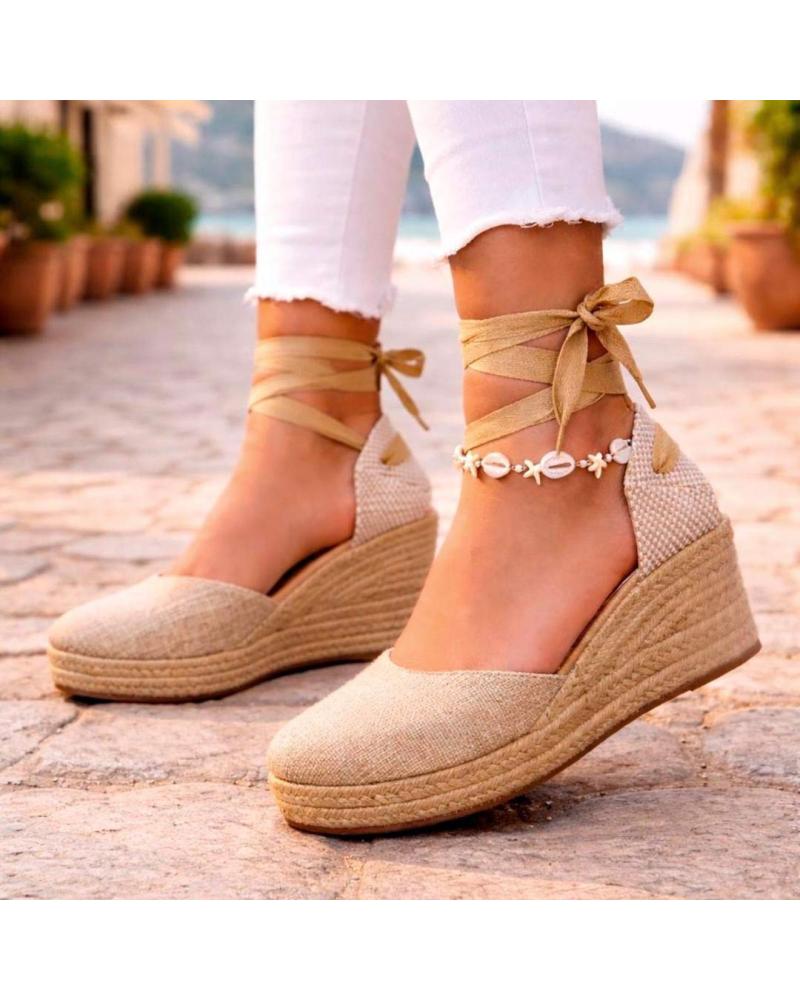 PINKDESERT ALPARGATAS DE ESPARTO 5131 CON CINTAS PARA MUJER ORO