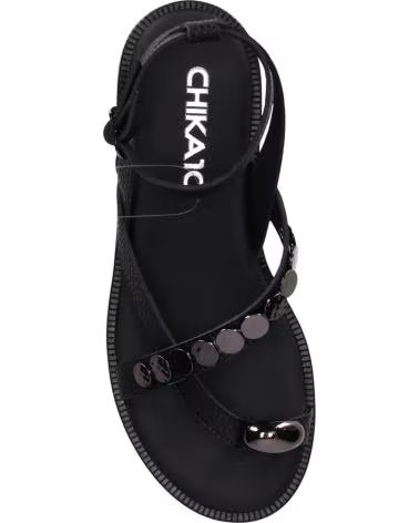 CHIKA10 SANDALIAS PLANAS COINS 04 CON TIRAS Y CIERRE DE HEBILLA NEGRO