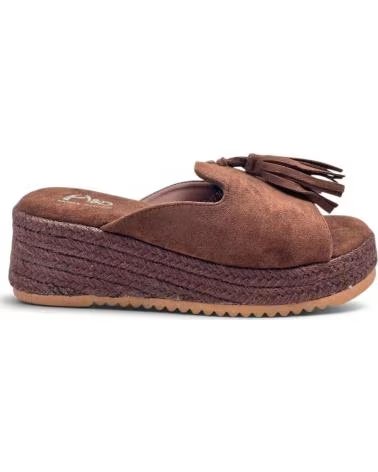 TIMBOS ZUECO CON CUNA DE ESPARTO Y BORLAS MARRÓN