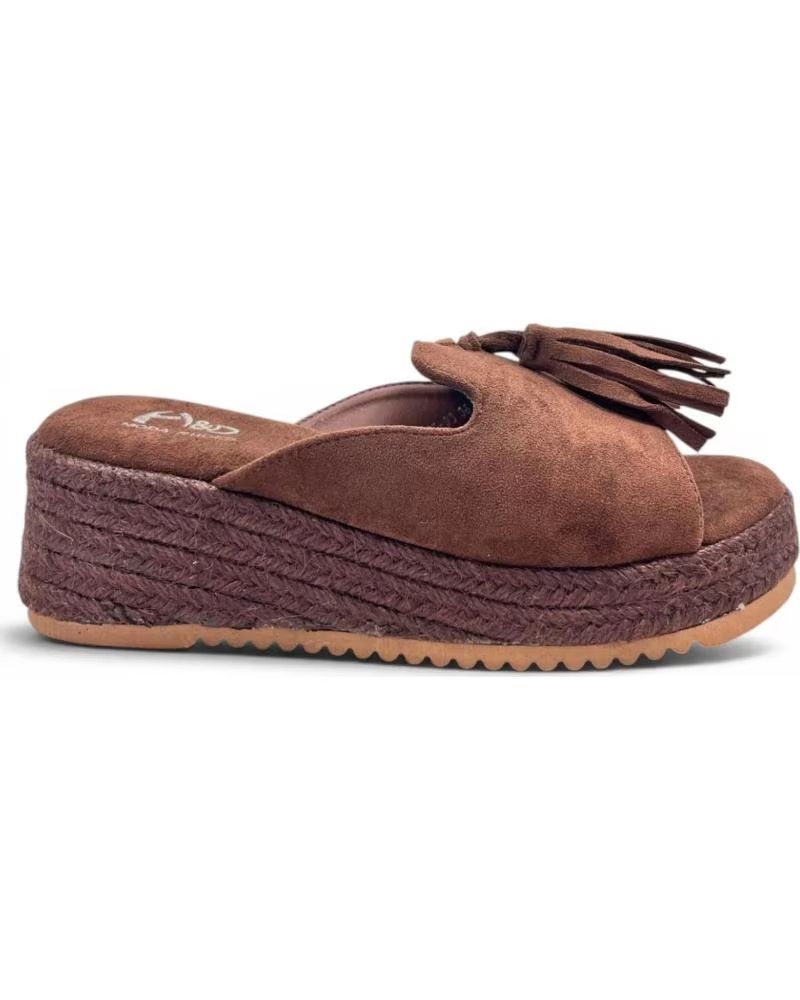 TIMBOS ZUECO CON CUNA DE ESPARTO Y BORLAS MARRÓN
