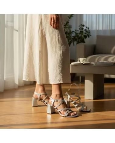 TIMBOS SANDALIA TACON FIESTA DE MUJER PLATA 132978 PLATEADO