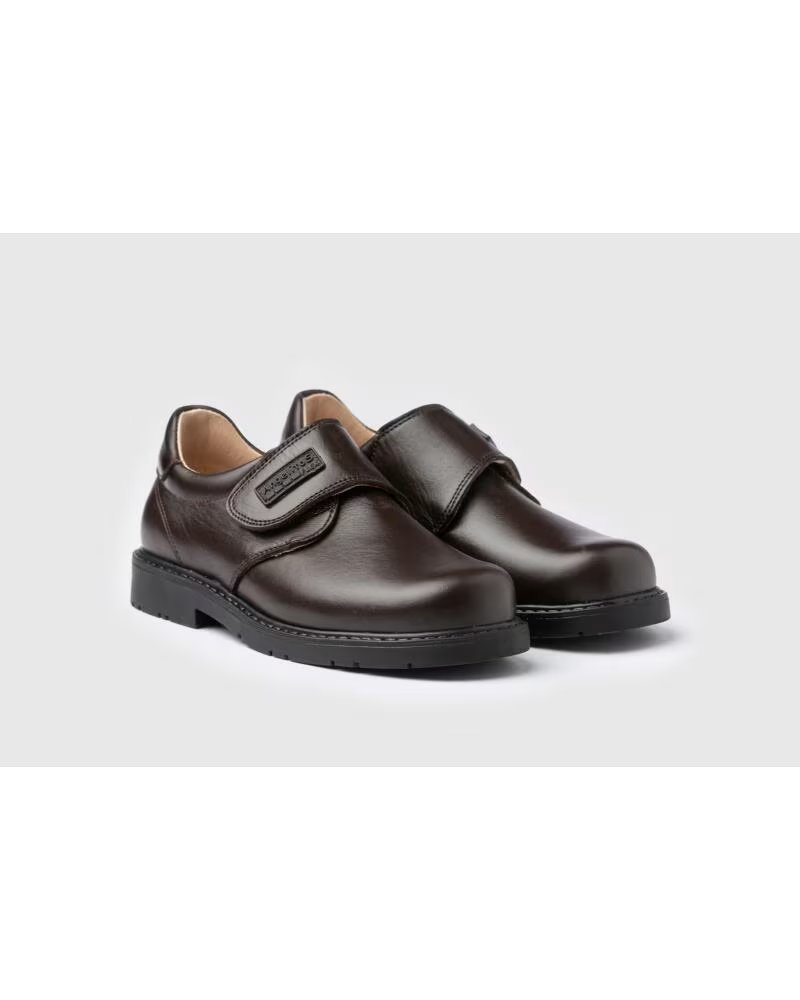 ANGELITOS ZAPATOS COLEGIALES CLASICOS DE PIEL CON VELCRO PARA NINO MODELO 435 TALLAS 22 A 42 MARRóN