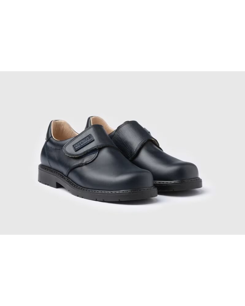 ANGELITOS ZAPATOS COLEGIALES CLASICOS DE PIEL CON VELCRO PARA NINO MODELO 435 TALLAS 22 A 42 AZUL