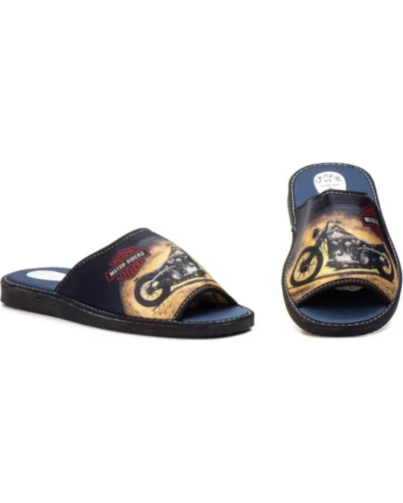 JAM ZAPATILLAS DE CASA CERRADAS PARA HOMBRE CON DISENO DE MOTO HECHO EN ESPANA TALLAS 39 A 46 MODELO CH863 AZUL