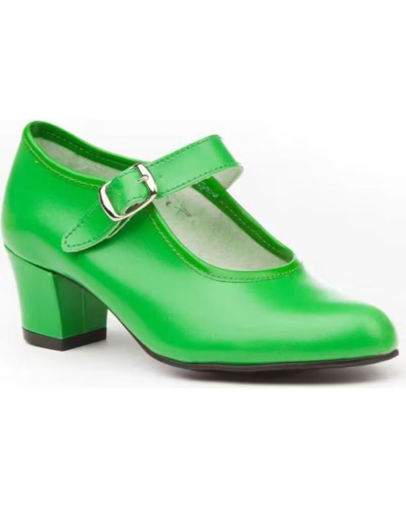 ANGELITOS ZAPATOS DE FLAMENCO PARA NINA CON TACON Y HEBILLA VARIOS COLORES TALLAS 22 A 42 MODELO 302 Z VERDE