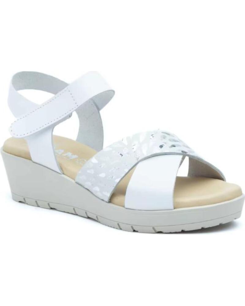 JAM SANDALIAS DE CUNA PARA MUJER CON VELCRO Y DETALLE METALIZADO HECHO EN ESPANA MODELO 3136 TALLAS 36 A 41 BLANCO
