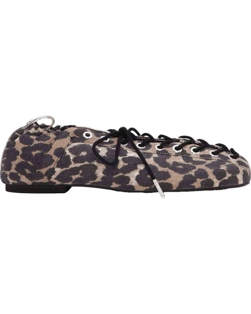 GANNI MANOLETINAS BAILARINA EYELETS LACE UP DENIM EN MULTICOLOR PARA MUJER LEOPARD