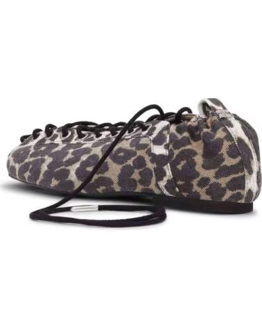 GANNI MANOLETINAS BAILARINA EYELETS LACE UP DENIM EN MULTICOLOR PARA MUJER LEOPARD