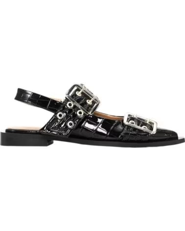 GANNI SANDALIAS FEMININE BUCKLE BALLERINA CROCO EN NEGRO PARA MUJER BLACK