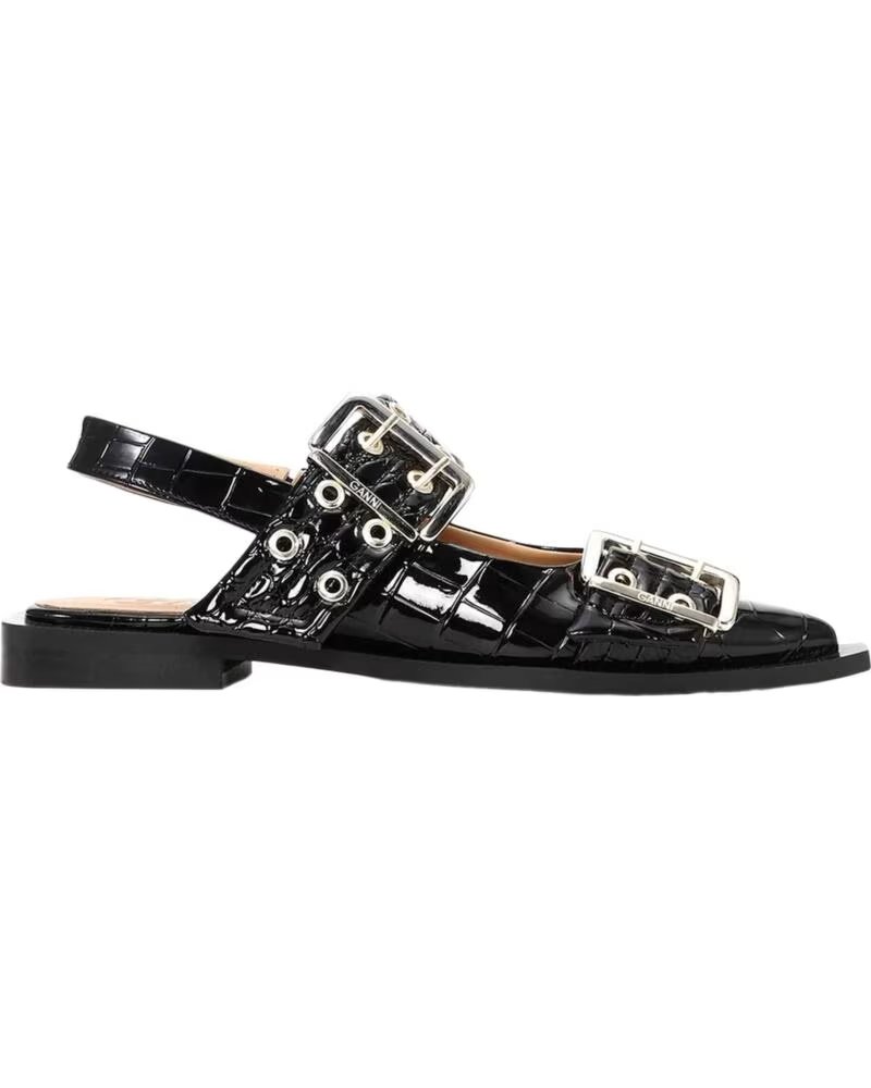 GANNI SANDALIAS FEMININE BUCKLE BALLERINA CROCO EN NEGRO PARA MUJER BLACK