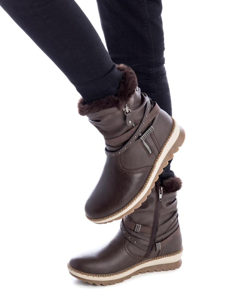 Refresh Botines Planos Pelo Botines Cafes Mujer Gamuza Botas Mujer