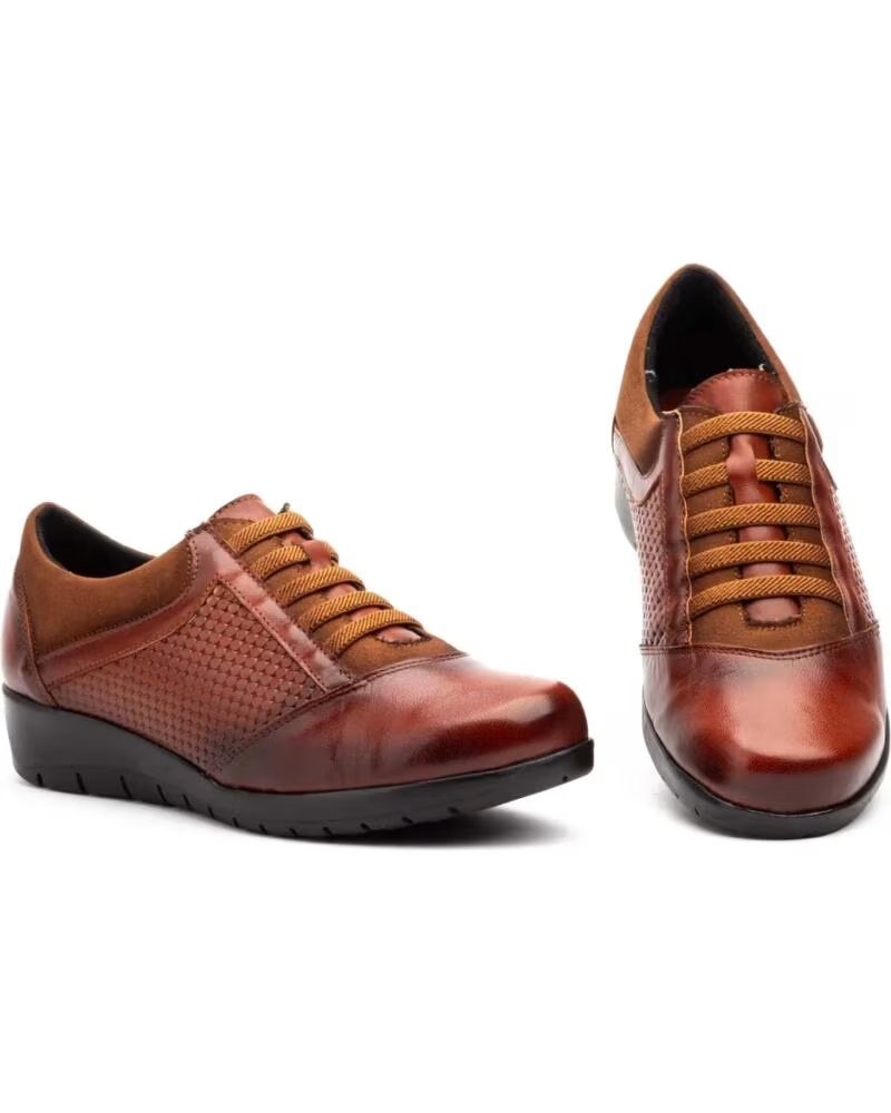 WOMEN´S LEATHER WEDGE SNEAKERS ELASTIC LACES MODEL 95567 BROWN MARRóN