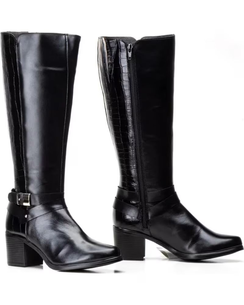 JAM BOTAS DE MUJER DE PIEL CAÑA ALTA MODELO 91175 NEGRO