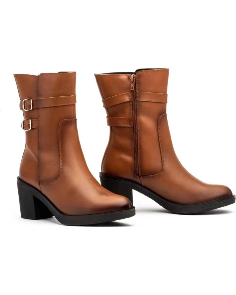 JAM BOTAS DE PIEL CON HEBILLAS Y TACÓN MODELO 90686 MARRóN