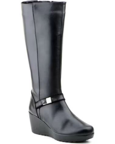 JAM BOTAS DE COURO FEMININAS COM SALTO ANABELA MODELO 1022 NEGRO