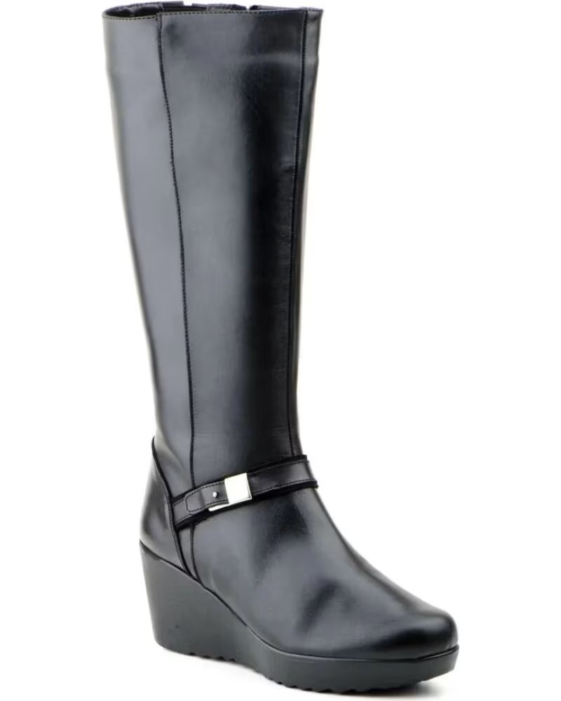 JAM BOTAS DE COURO FEMININAS COM SALTO ANABELA MODELO 1022 NEGRO