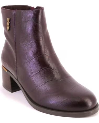 TREINTAS 4633 WOMEN´S CROCODILE EFFECT ANKLE BOOTS WITH BLOCK HEEL BURDEOS