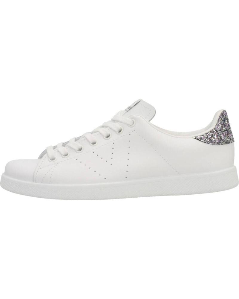 VICTORIA TRAINERS 1125104 WHITE LEATHER WITH ANTHRACITE GLITTER HEEL BLANCO