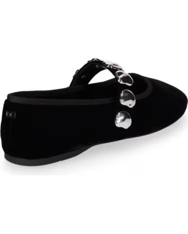 CHIKA10 VELVET 01 BAILARINAS PLANAS DE MUJER TERCIOPELO NEGRO CON DETALLES METÁLICOS NEGRO-BLACK