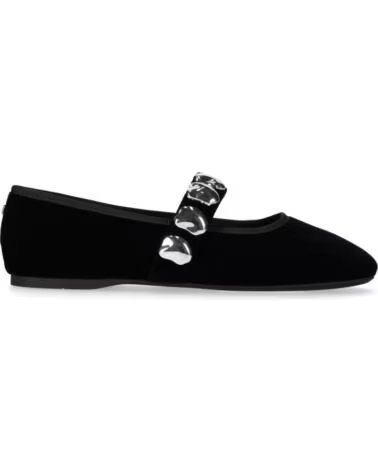 CHIKA10 VELVET 01 BAILARINAS PLANAS DE MUJER TERCIOPELO NEGRO CON DETALLES METÁLICOS NEGRO-BLACK