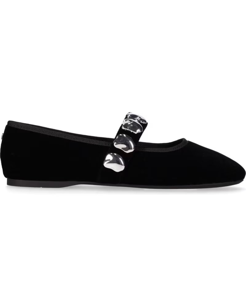 CHIKA10 VELVET 01 BAILARINAS PLANAS DE MUJER TERCIOPELO NEGRO CON DETALLES METÁLICOS NEGRO-BLACK