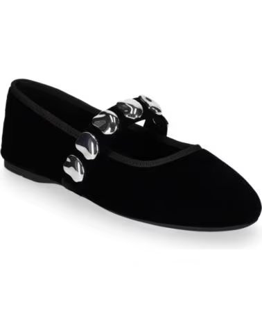 CHIKA10 VELVET 01 BAILARINAS PLANAS DE MUJER TERCIOPELO NEGRO CON DETALLES METÁLICOS NEGRO-BLACK